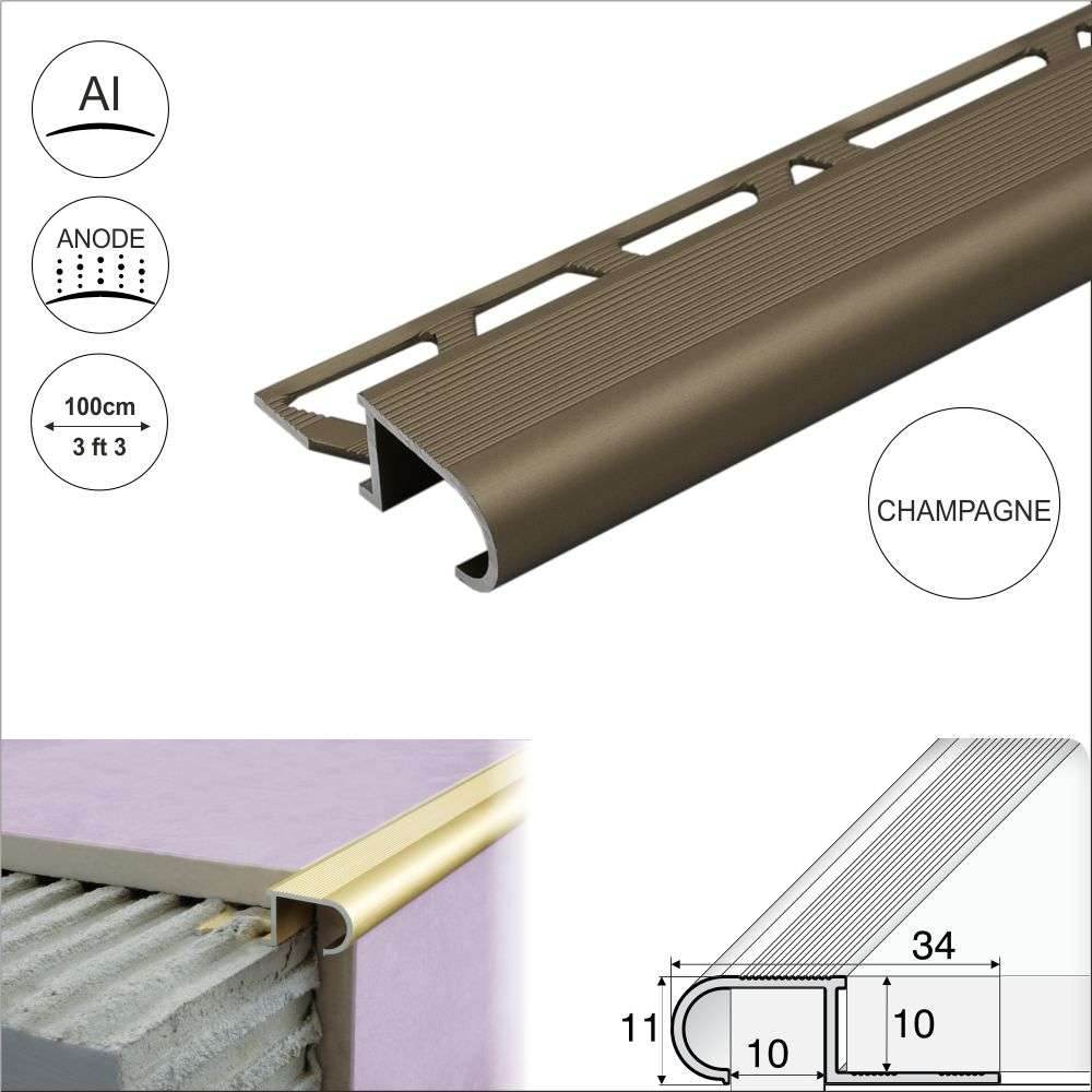 A81 34mm x 11mm x 10mm Aluminium Stair Nosing Edge Trim Step Edging For Tiles - Cayrus World of Finishing