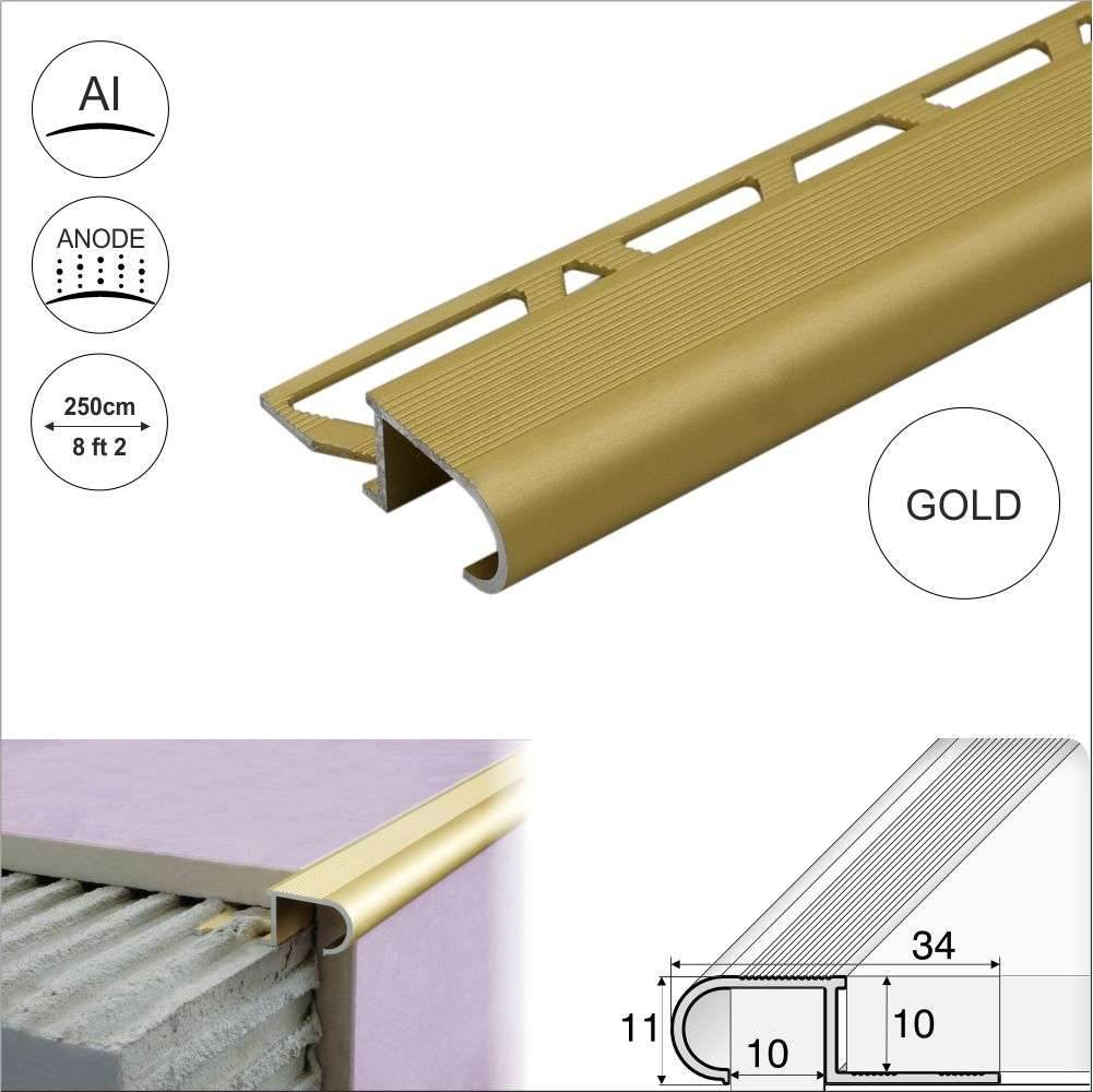 A81 34mm x 11mm x 10mm Aluminium Stair Nosing Edge Trim Step Edging For Tiles - Cayrus World of Finishing