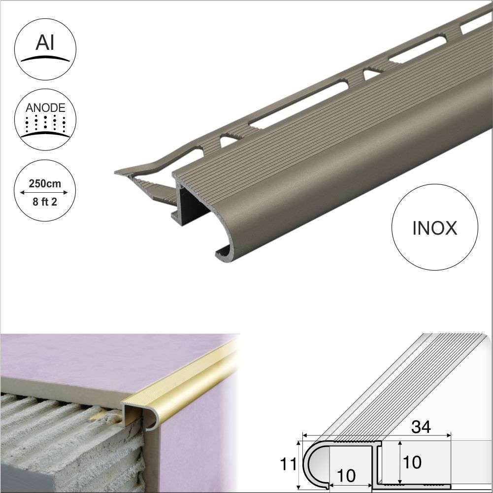 A81 34mm x 11mm x 10mm Aluminium Stair Nosing Edge Trim Step Edging For Tiles - Cayrus World of Finishing