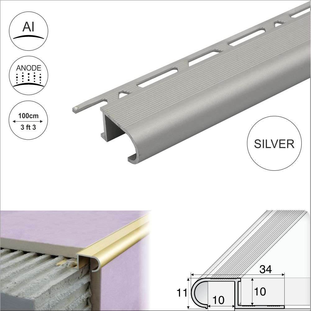 A81 34mm x 11mm x 10mm Aluminium Stair Nosing Edge Trim Step Edging For Tiles - Cayrus World of Finishing