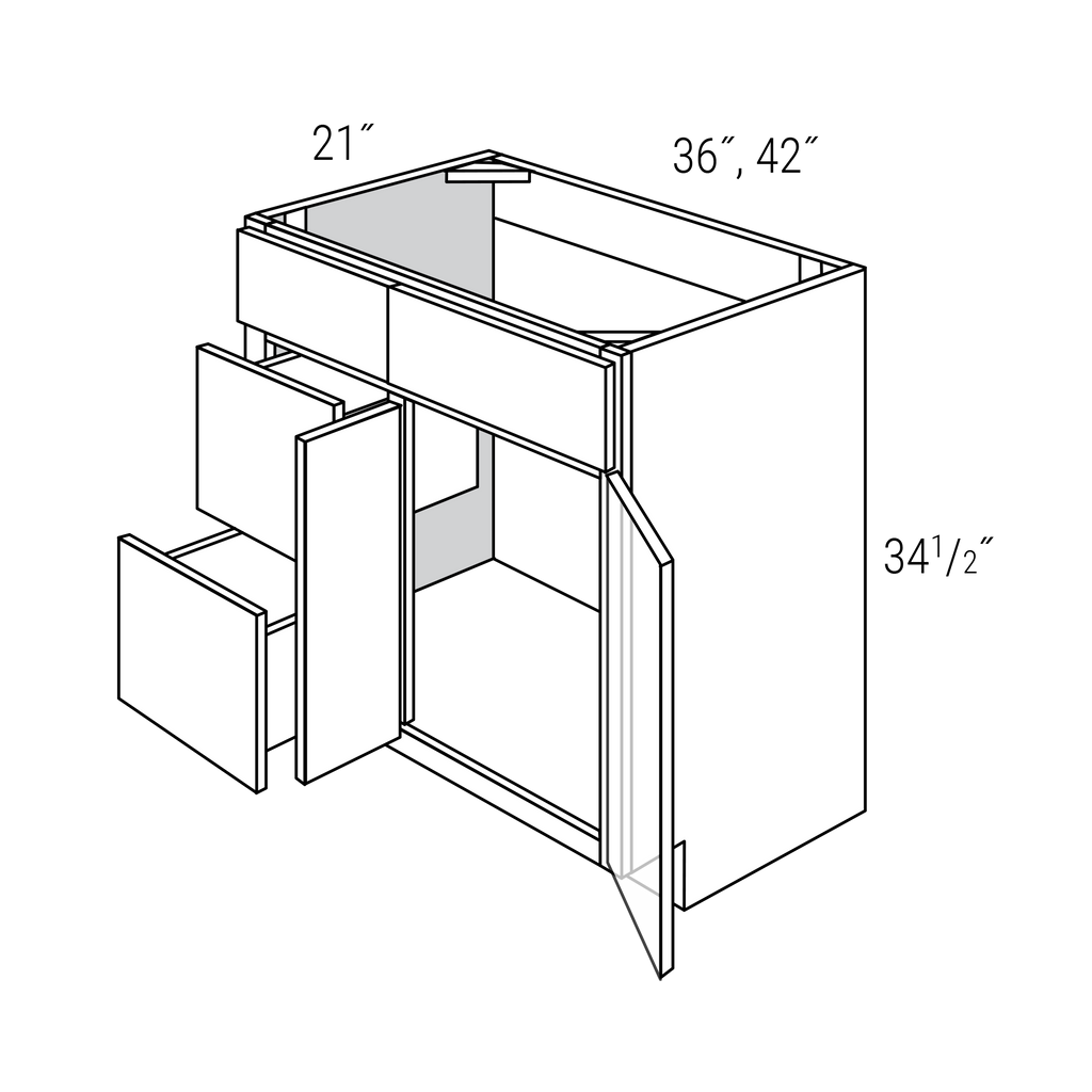 Surplus 36" Mist Vanity with 2 Drawers on Left, 2 Doors