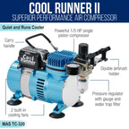 Cool Runner II Dual Fan Airbrushing System Kit - with Air Compressor & 3 Airbrushes, 0.3 mm Gravity & 0.35, 0.8 mm Siphon Feed