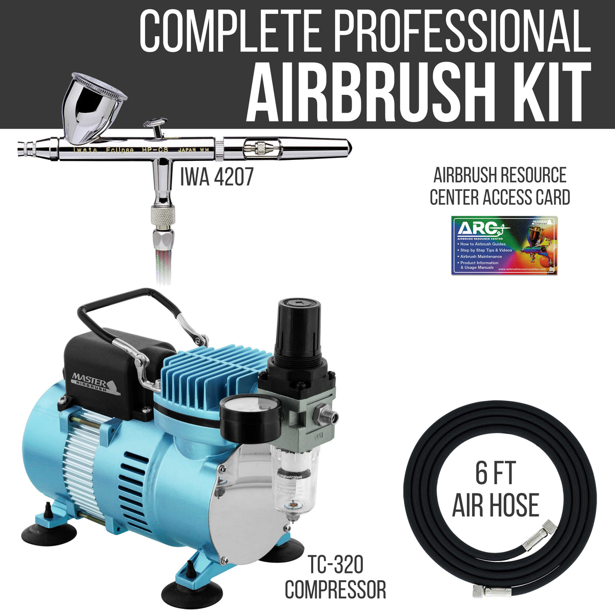 Eclipse HP CS Airbrush Set with a 1/5 hp Dual Fan Air Compressor System Kit, 0.35mm tip, 6ft Hose, Holder, How-To Guide