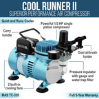 Eclipse HP CS Airbrush Set with a 1/5 hp Dual Fan Air Compressor System Kit, 0.35mm tip, 6ft Hose, Holder, How-To Guide
