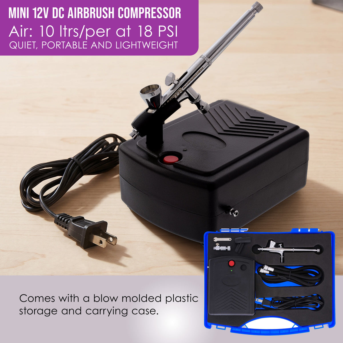 Cake Airbrush Decorating Kit with Dual-Action Air Brush (G34), Multi-Purpose Mini Air Compressor, 4 Chefmaster Food Colors, Hose, &