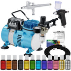 Cake Airbrush Decorating Kit with Compressor, 2 Gravity Airbrushes, and 12 Chefmaster Food Colors - Air Brush for Cake Decoration &