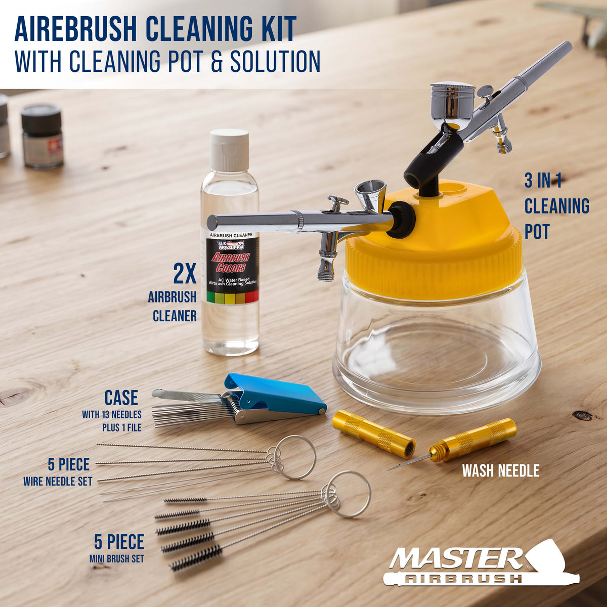 Cleaning Kit with Cleaning Pot & Solution - Airbrush Cleaner Tools for All Air brush Models
