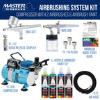 Cool Runner II with Air Compressor Dual Fan, Gravity & Siphon Feed Airbrush Set, 6 Color Acrylic Paints Primary Opaque Colors Manual