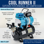 Cool Runner II Dual Fan Airbrush and Compressor Kit with Gravity Air Brush (0.3mm Nozzle Tip), Tank Compressor, with 3 Liter Tank