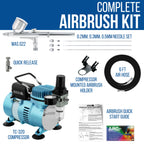 Cool Runner II Dual Fan Air Compressor System Kit with a Pro Set G222 Gravity Airbrush Kit with 3 Tips 0.2, 0.3 & 0.5 mm - Hose, Holder, How-to Guide