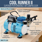 Cool Runner II Dual Fan Air Compressor System Kit with a G23 Gravity Feed Dual-Action Airbrush Set with 0.3 mm Tip - Hose, Holder, How-To Guide