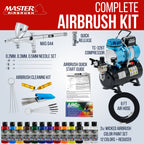 Multi-Purpose with Air Compressor - G444 Airbrush, TC-326T Dual Fan Tank Compressor, 3 Needle Nozzle Tips, 12 Createx Wicked Acrylic