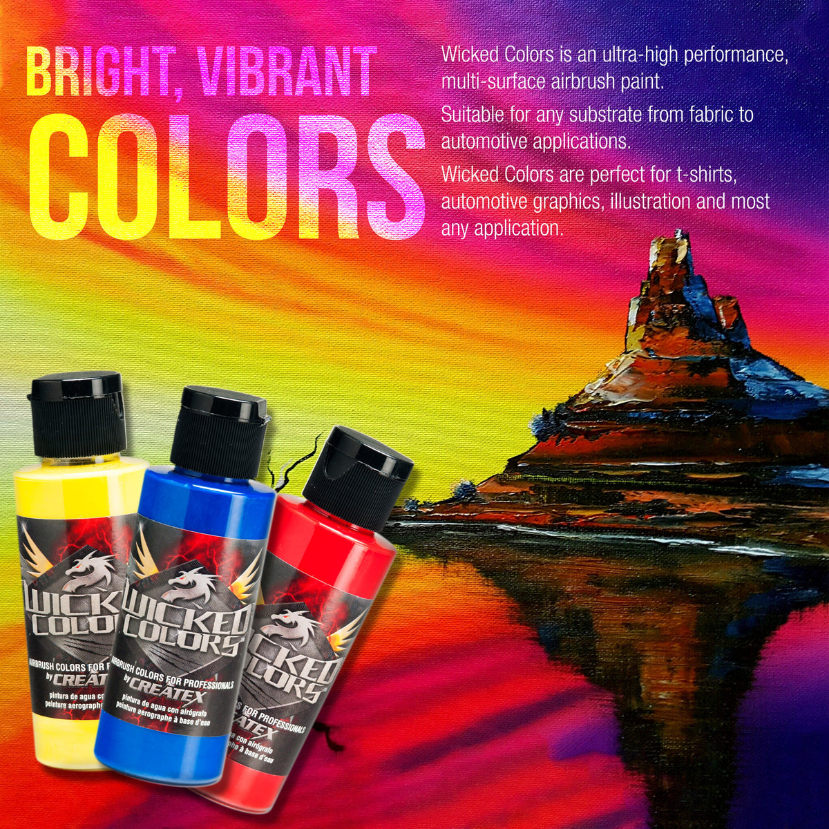 Multi-Purpose with Air Compressor - G444 Airbrush, TC-326T Dual Fan Tank Compressor, 3 Needle Nozzle Tips, 12 Createx Wicked Acrylic