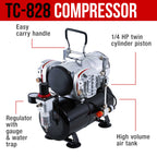 6 HI-FLOW All-Purpose Precision Dual-Action Siphon Feed Airbrushes with Twin Cylinder Piston Airbrush Compressor with Air Storage Tank