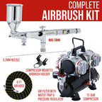 High Precision Detail Control Dual-Action Side Feed Airbrush Set with 4 Cylinder Piston Airbrush Compressor with Air Storage Tank