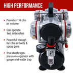 High Precision Detail Control Dual-Action Side Feed Airbrush Set with 4 Cylinder Piston Airbrush Compressor with Air Storage Tank