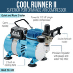 Cool Runner II with Dual Fan Compressor & 2 Airbrushes - Includes 6 Primary Acrylic Paint Colors Artist Set, Color Chart & Hose