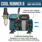 Cool Runner II with Dual Fan Compressor & 2 Airbrushes - Includes 6 Primary Acrylic Paint Colors Artist Set, Color Chart & Hose