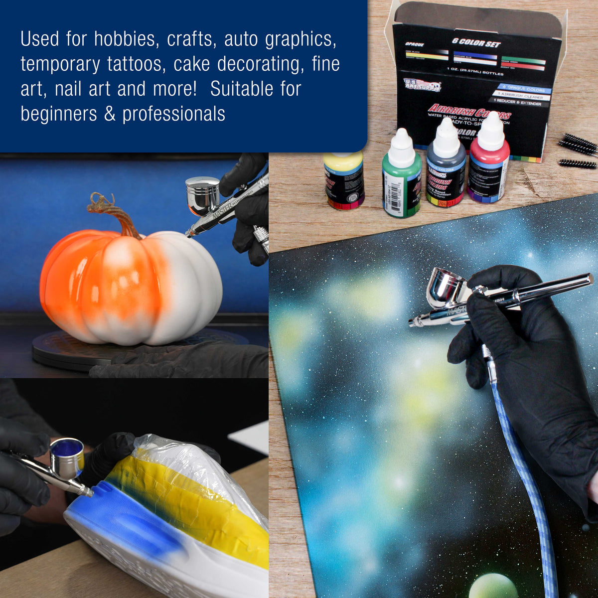 Cool Runner II with Dual Fan Compressor & 2 Airbrushes - Includes 6 Primary Acrylic Paint Colors Artist Set, Color Chart & Hose