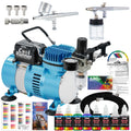 Cool Runner II with Dual Fan Compressor & 2 Airbrushes - Includes 6 Primary Acrylic Paint Colors Artist Set, Color Chart & Hose
