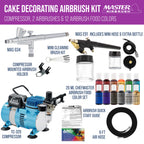 Cool Runner II Airbrush Cake Decorating Kit with Dual Fan Air Compressor, 2 Airbrushes, 12 Color Chefmaster Food Coloring Set