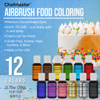 Cool Runner II Airbrush Cake Decorating Kit with Dual Fan Air Compressor, 2 Airbrushes, 12 Color Chefmaster Food Coloring Set