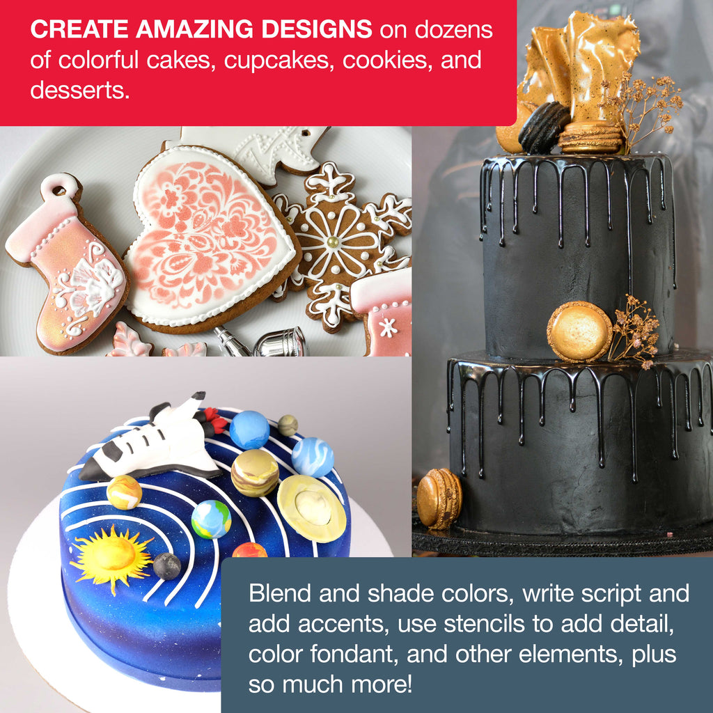 Cool Runner II Airbrush Cake Decorating Kit with Dual Fan Air Compressor, 2 Airbrushes, 12 Color Chefmaster Food Coloring Set