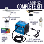 3 Multi-Purpose Kit with High Performance Compact Airbrush Compressor