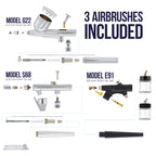 3 Multi-Purpose Kit with High Performance Compact Airbrush Compressor
