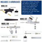 Cool Runner II Airbrush Kit with Dual Fan Air Compressor, 3 Liter Air Storage Tank, 3 Airbrushes, 6 Color Acrylic Paint Set, Brushes