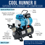 Cool Runner II Airbrush Kit with Dual Fan Air Compressor, 3 Liter Air Storage Tank, 3 Airbrushes, 6 Color Acrylic Paint Set, Brushes