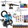 Cool Runner II Airbrush Kit with Dual Fan Air Compressor, 3 Liter Air Storage Tank, 3 Airbrushes, 6 Color Acrylic Paint Set, Brushes