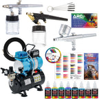 Cool Runner II Airbrush Kit with Dual Fan Air Compressor, 3 Liter Air Storage Tank, 3 Airbrushes, 6 Color Acrylic Paint Set, Brushes