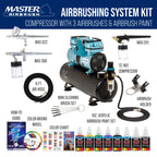 1/4 HP Twin Cylinder Airbrush Kit with Cool Running Air Compressor, 3 Liter Air Storage Tank, 3 Airbrushes, 6 Color Acrylic Paint