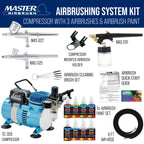 Cool Runner II Airbrush Kit with Dual Fan Air Compressor, 6 Primary Opaque Colors Acrylic Paint Set, 3 Airbrushes, Cleaning Brushes