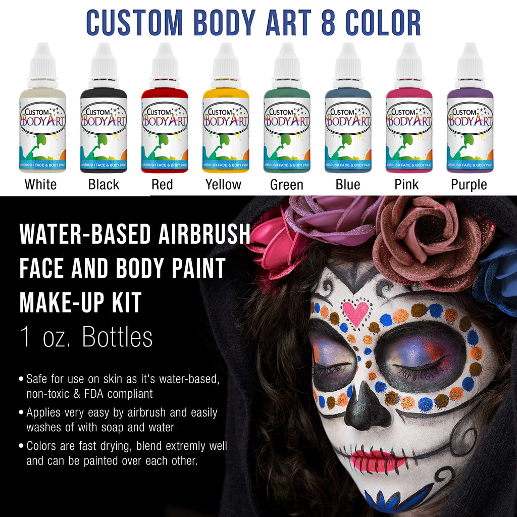 Cool Runner II Airbrush Kit with Dual Fan Air Compressor, 8 Color Water-Based Face & Body Art Paint Set, Pro Gravity Airbrush &
