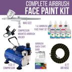 Face & Body Art Airbrush Kit with G22 Airbrush, Single-Piston Airbrush Air Compressor, Air Hose & 8 Custom Body Art Water Based Face Paint Colors