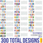 Airbrush Nail Stencils - Nail Art Stencils Set #7: 320 Unique Designs from 20 Individual Templates
