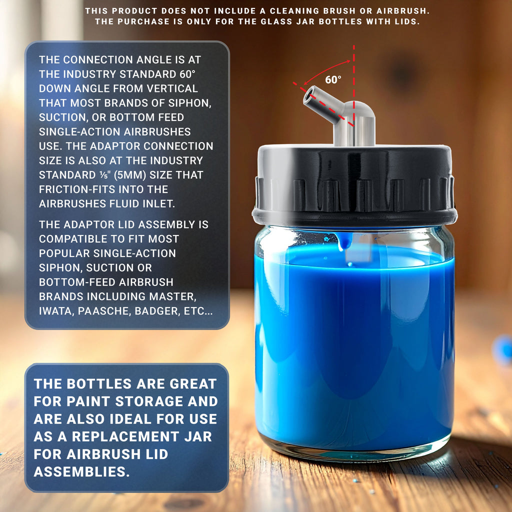 10 Pack TB-003, 3/4 oz Glass Jar Bottles with 60 degree Down Angle Adaptor Lid Assembly, Single-Action Siphon