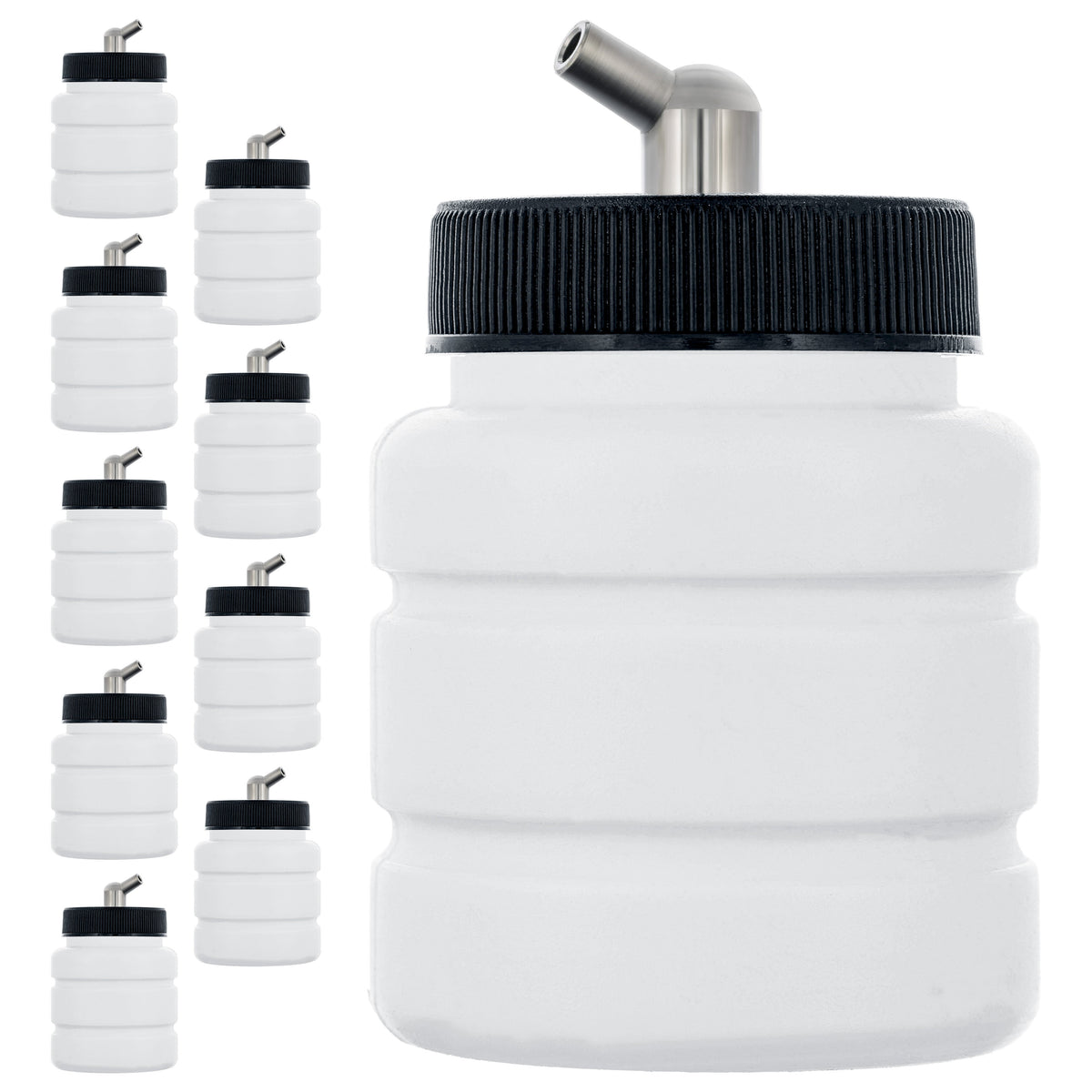 10 Pack TB-005, 2.7oz Plastic Jar Bottles with 60Â­ Down Angle Adaptor Lid Assembly, Single-Action Siphon