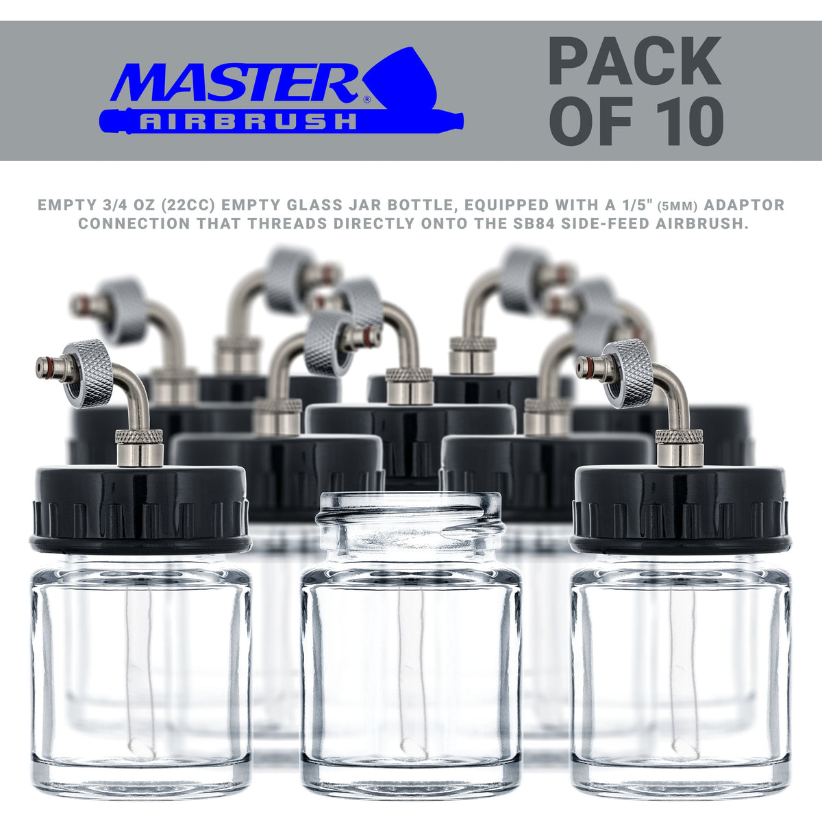 Box of 10-each TB-007 Empty 3/4-Ounce, (22cc) Glass Bottle for SB84 Side-Feed Mount Airbrush