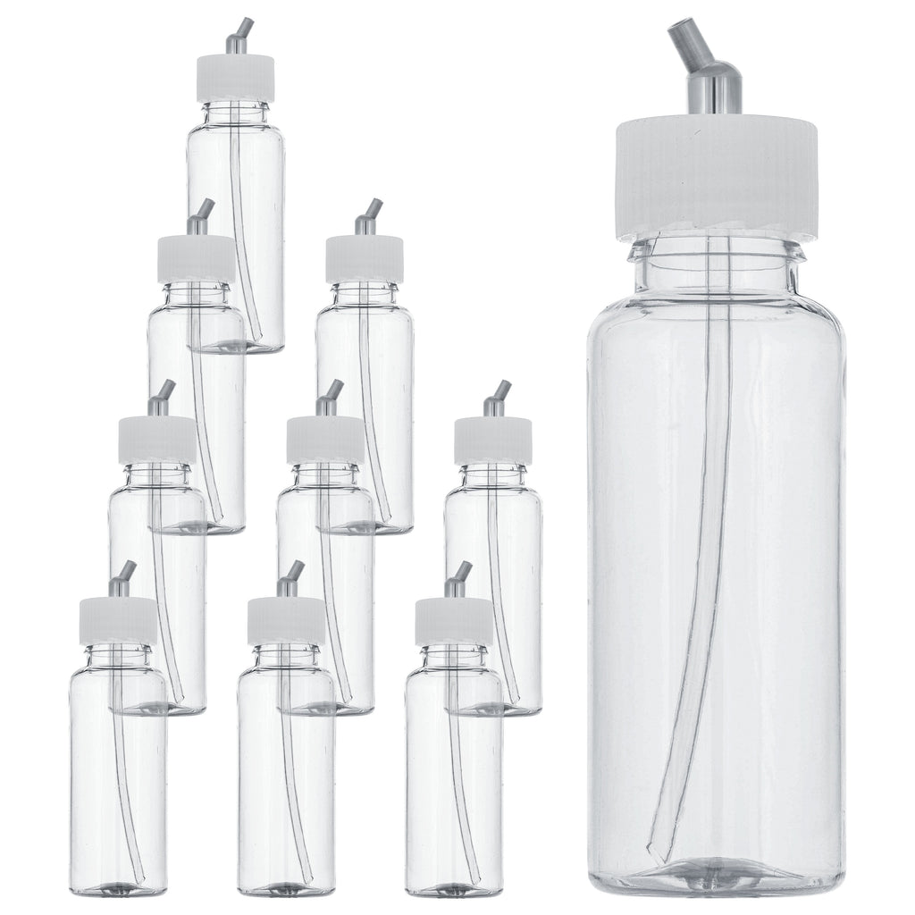 10 Pack TB-009, 3.4oz Plastic Jar Bottles with 30 Degrees Down Angle Adaptor Lid Assembly, Dual-Action Siphon