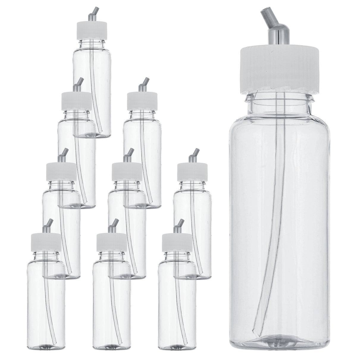 10 Pack TB-009, 3.4oz Plastic Jar Bottles with 30 Degrees Down Angle Adaptor Lid Assembly, Dual-Action Siphon