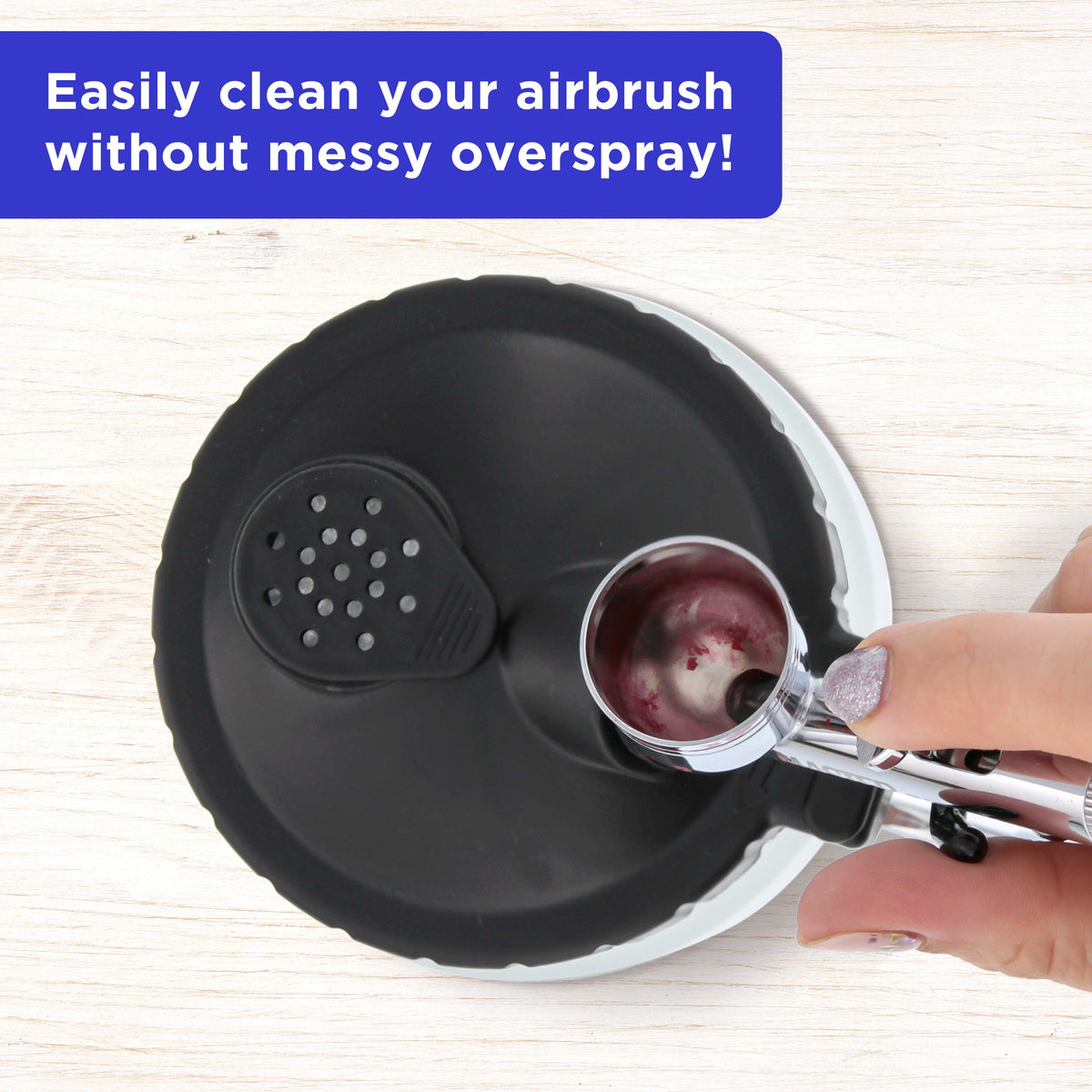 Deluxe 3-in-1 Airbrush Cleaning Pot with Holder; Cleans and Holds Air Brush, Color Palette Lid, Filters