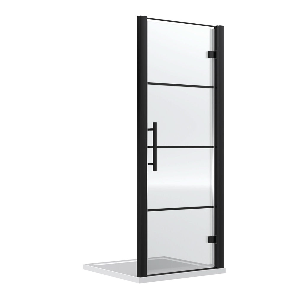 Cove 8mm Glass Recessed Hinged Shower Door - Matt Black