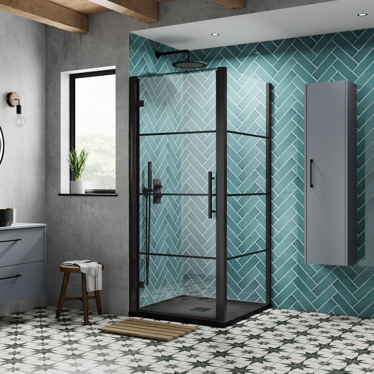 Cove 8mm Glass Recessed Hinged Shower Door - Matt Black