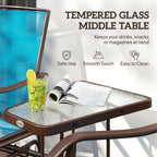 Double Patio Glider Chair with Glass Top Center Table, All Weather Breathable Mesh Fabric, Blue