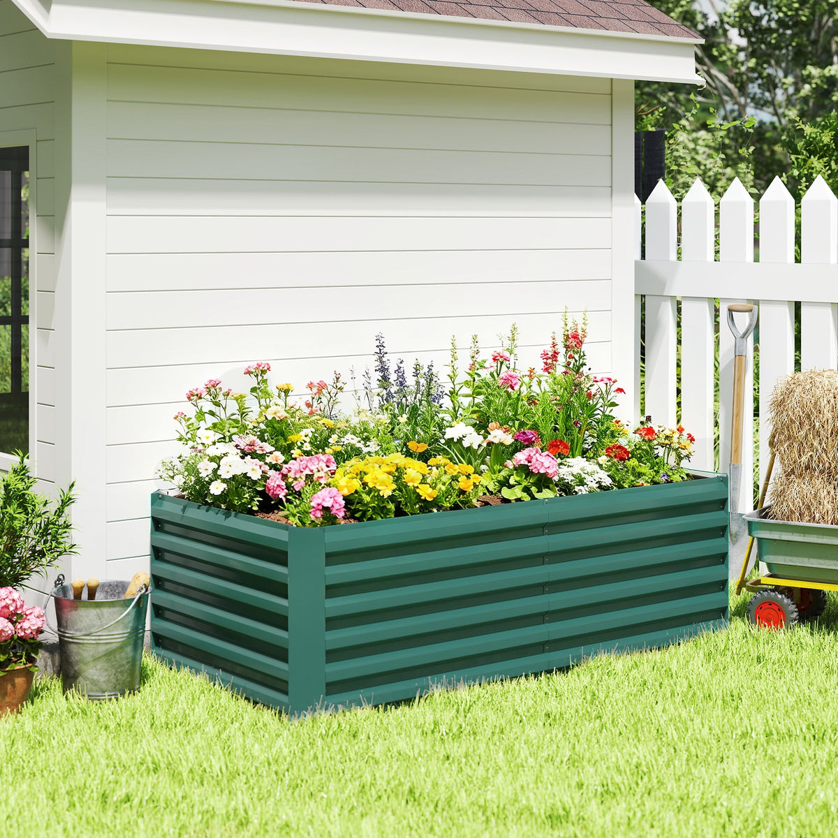 6' x 3' x 2' Galvanized Raised Garden Bed for Vegetables, Dark Green