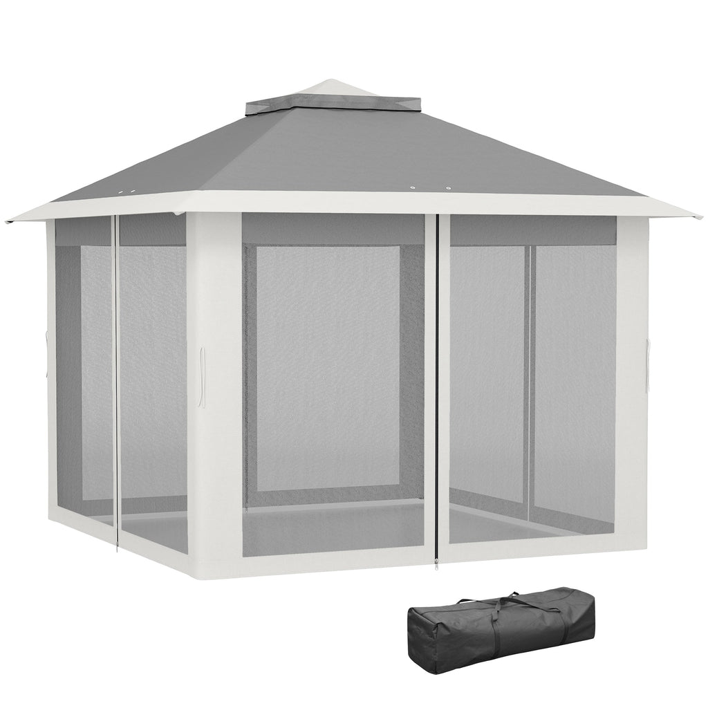 3.3 x 3.3m Pop Up Gazebo with Double Roof & Mesh Sidewalls, Dark Grey