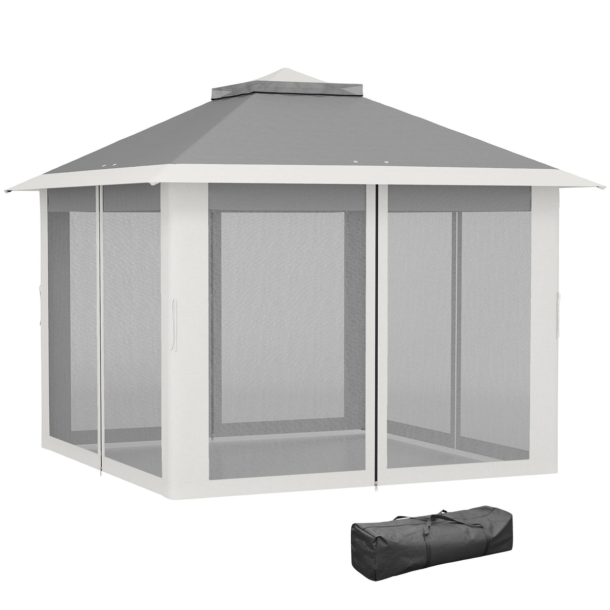 3.3 x 3.3m Pop Up Gazebo with Double Roof & Mesh Sidewalls, Dark Grey